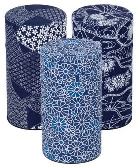 Washi canister Blue Patchwork with inner lid 100g