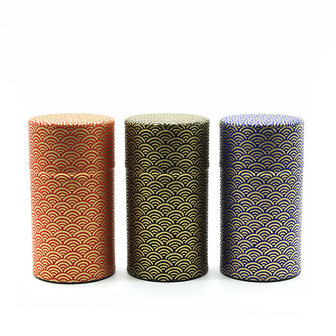 Washi canister Seigaiha Blue with inner lid 100g